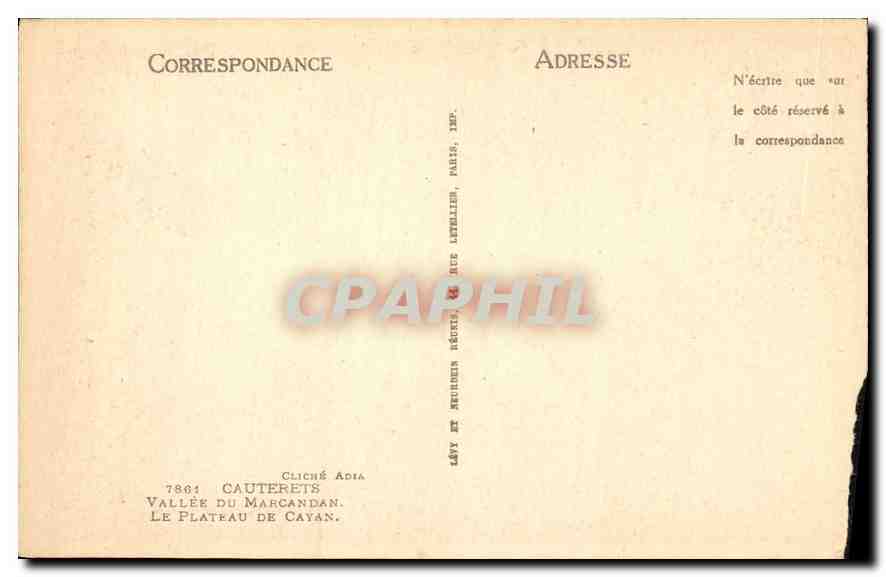 CPA Cauterets Vallee du Marcandan Le Plateau de Cayan  — Rückseite