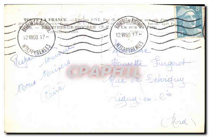 Jardins de Téspybènes — Éditeur JOYÉ, Pau — n° de série non visible — Verso