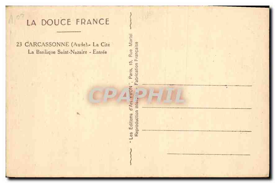 Carcassonne (Aude) — La Basilique Saint-Nazaire — Entrée — Les Éditions d'Art YVON, Paris — Rückseite
