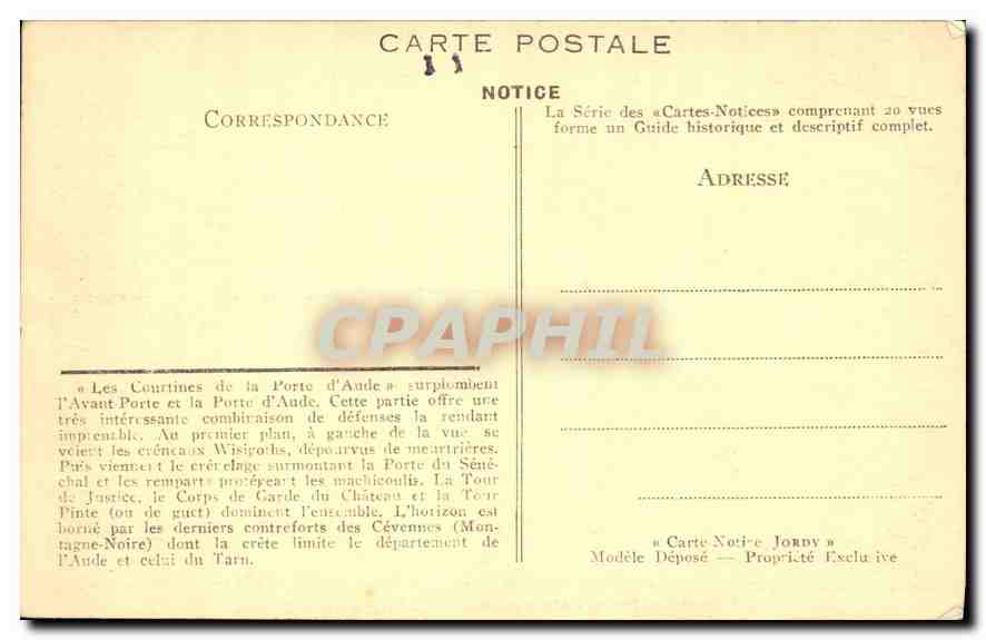 CPA La Cite de Carcassonne Sur les Courtines de la Porte d'Aude  — Rückseite