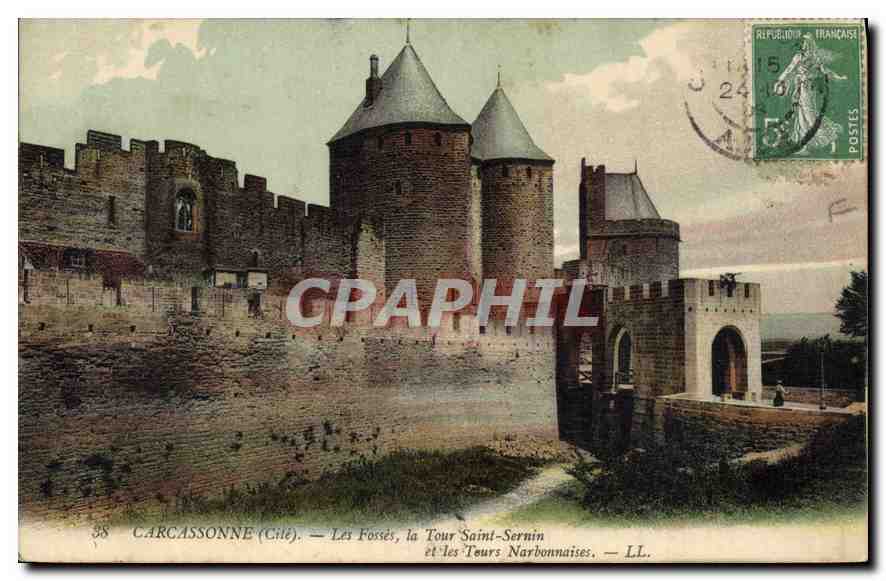 CPA Carcassonne Cite Les Fosses la Tour Saint Sernin et les Tours Narbonnaises 