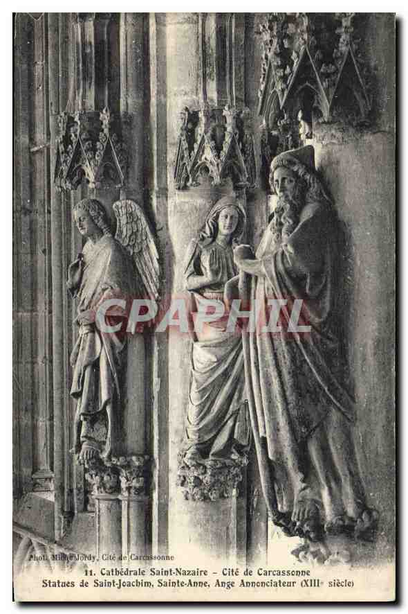 CPA Cathedrale Saint Nazaire Cite de Carcassonne Statues de Saint Joachim Sainte Anne Ange Annonciat