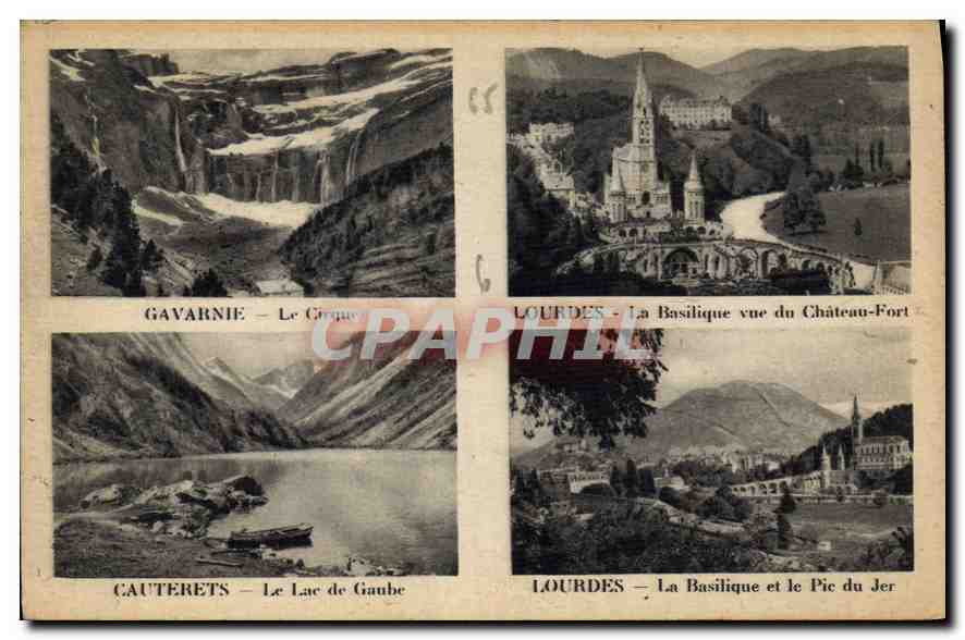 CPA Gavarnie Le Cirque Lourdes la Basilique vue du Chateau Fort Cauterets Le Lac de Gaube Lourdes la