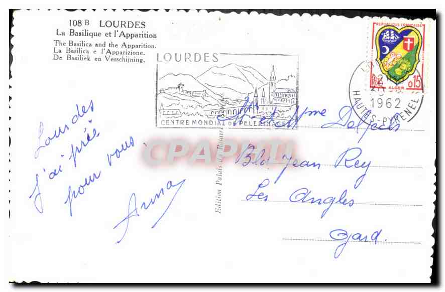 CPA Lourdes la Basilique et l'Apparition  — Verso