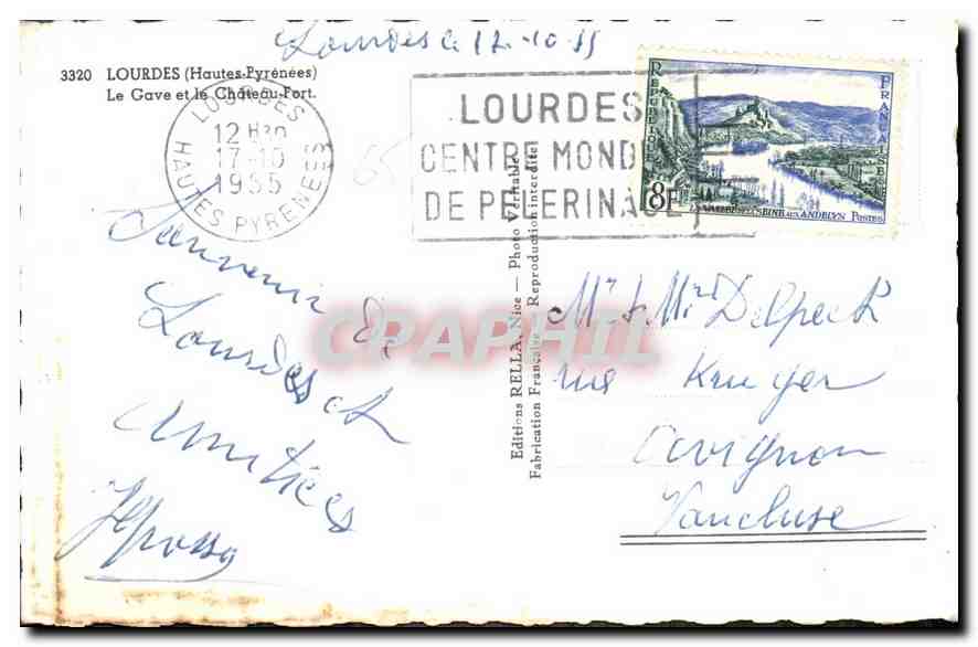 CPA Lourdes Hautes Pyrenees le Gave et le Chateau Fort  — Verso
