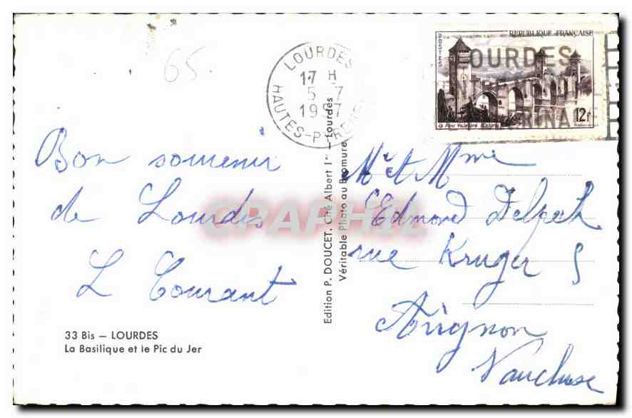 CPA Lourdes la Basilique et le Pic du Jer  — Verso
