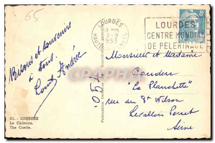 CPA Lourdes le Chateau  — Rückseite
