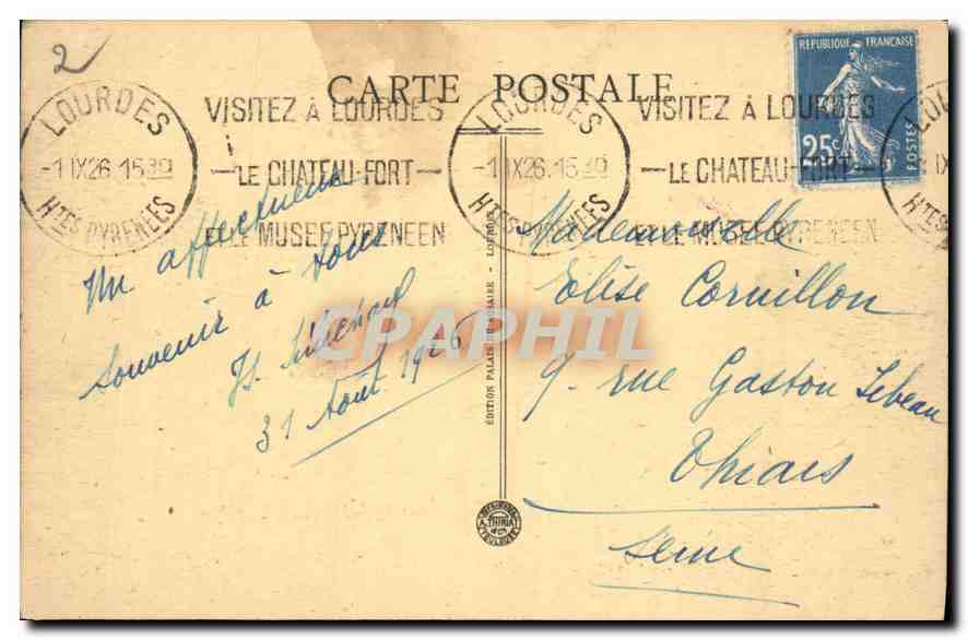 CPA Lourdes Vallee d'Argeles prise du Pic du Jer  — Verso