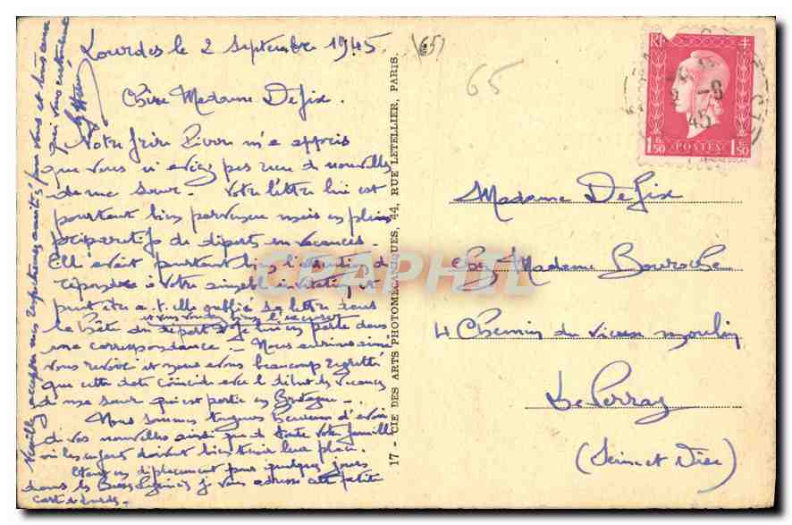 CPA Lourdes La Basilique et le Gave  — Verso