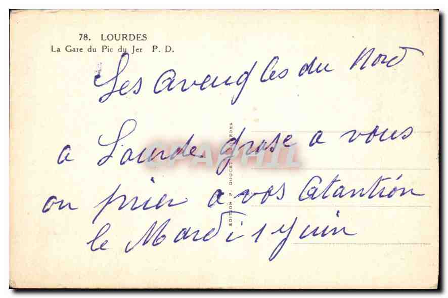 CPA Lourdes La Gare du Pic du Jer  — Verso