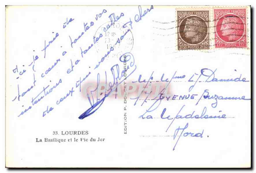CPA Lourdes La Basilique et le Pic du Jer  — Verso