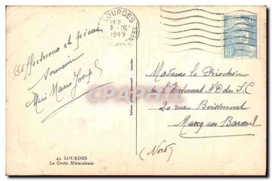 CPA Lourdes le Grotte Miraculeuse  — Verso