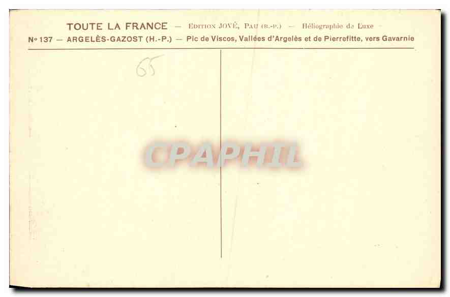 CPA Argeles Gazost H P Pic de Viscos vallees d'Argeles et de Pierrefitte vers Gavarnie  — Rückseite