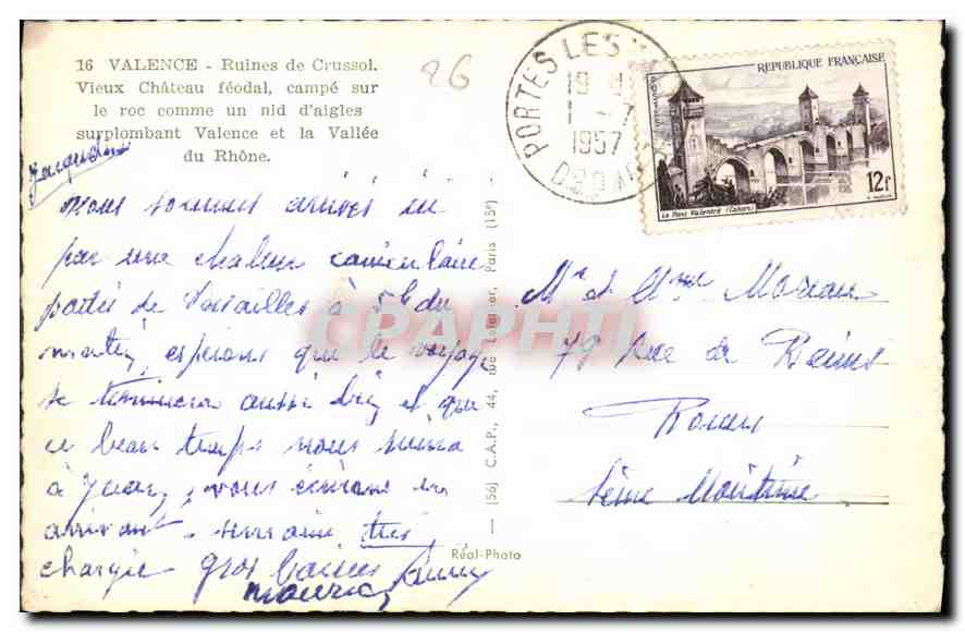 CPA Valence Ruines de Crussol vieux chateau feodal campe sur le roc comme un nid d'aigles surplomban — Rückseite