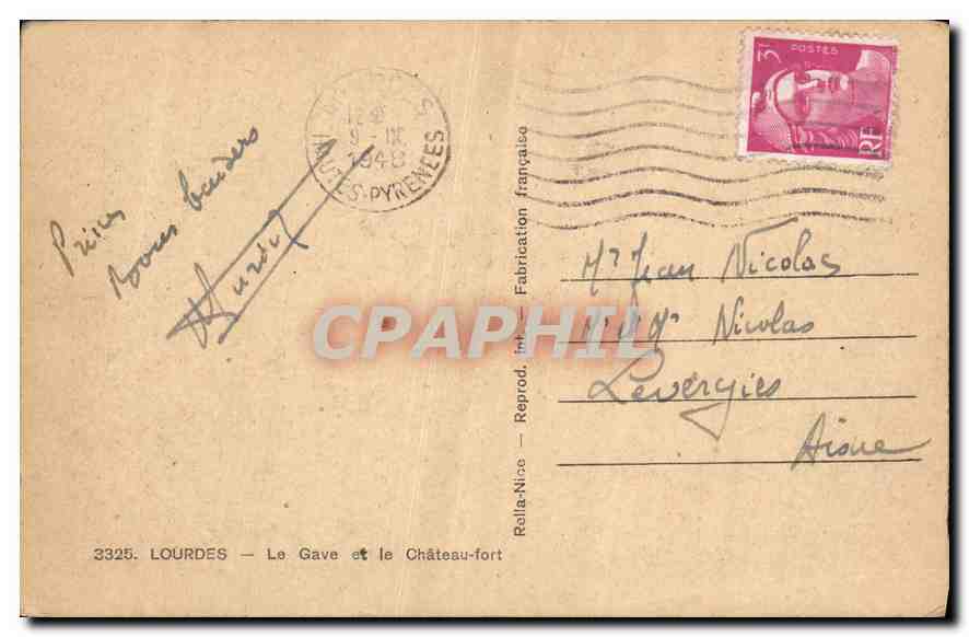 CPA Lourdes le Gave et le Chateau fort  — Verso