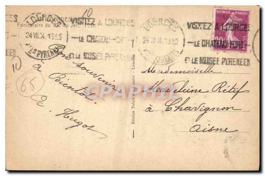 CPA Lourdes Funiculaire du Pic du Jer  — Verso