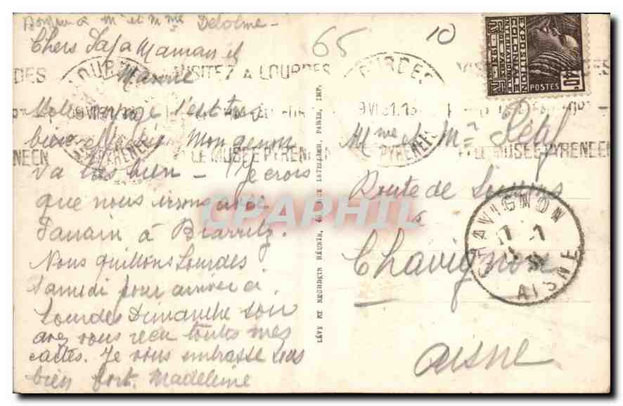 CPA Lourdes Le Chateau Fort et le Gave  — Verso