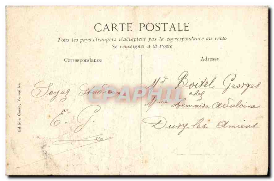 CPA Versailles Char d'Apollon le Tapis Vert et le Palais  — Verso