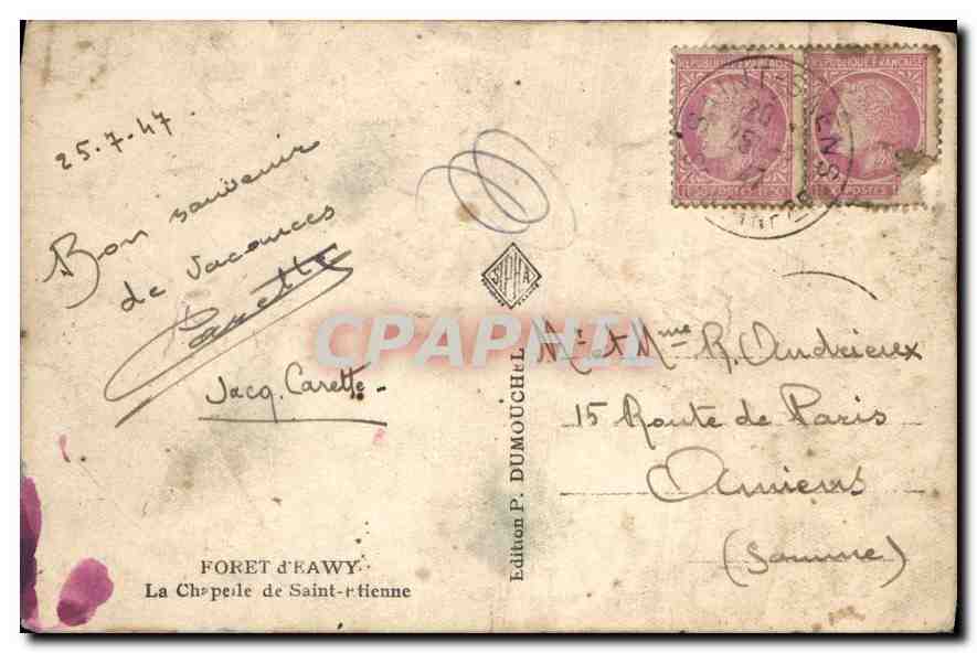 CPA Foret d'Eawy la Chapelle de Saint Etienne  — Rückseite