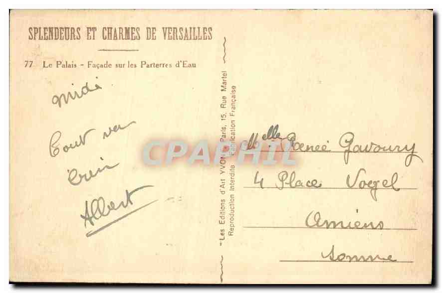CPA Splendeurs et charmes de Versailles le Palais facade sur les Parterres d'Eau  — Rückseite