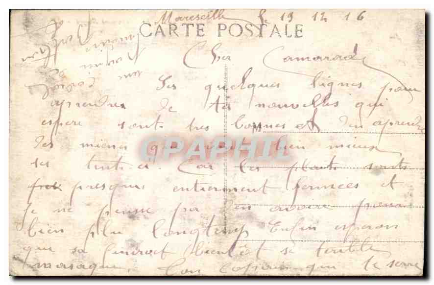 CPA Marseille le Monument Puget  — Verso
