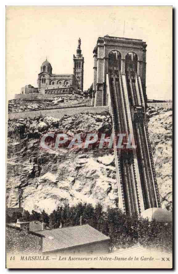 CPA Marseille les Ascenseurs et Notre Dame de la Garde 
