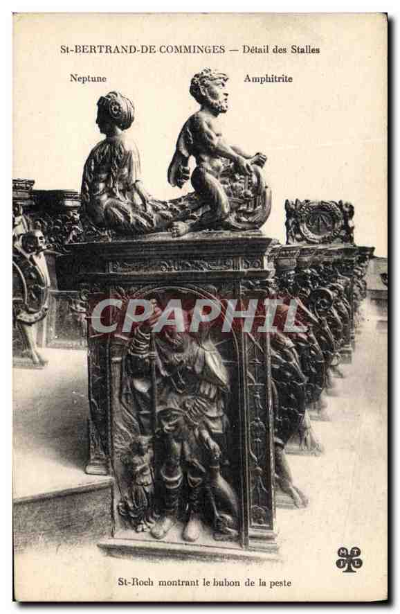 CPA St Roch montrant le bubon de la peste St Bertrand de Comminges Detail des stalles