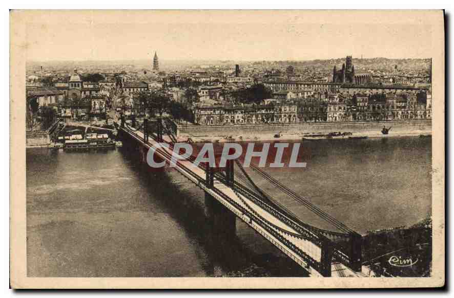 Toulouse — Vue générale sur la Garonne — Pont suspendu — Héliogravure par Eim