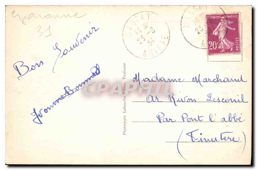 Col du Port (1249 m hoch) — Straße von Tarascon nach Massat — Die Kurven der Straße nahe dem Col — Phototypie Labouche, Toulouse, n° 543 — Rückseite