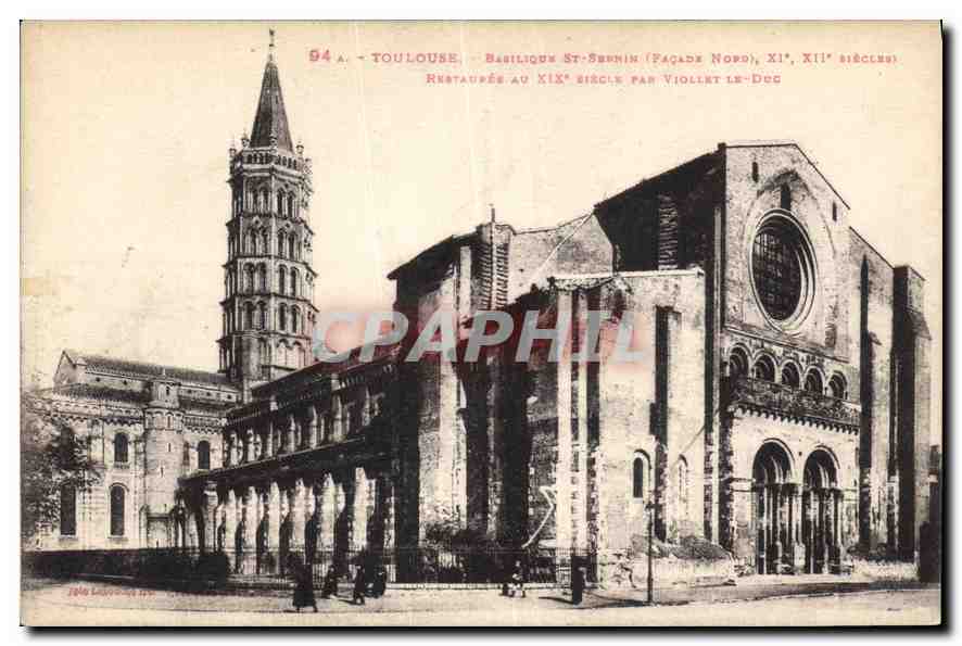 Toulouse - Basilika Saint-Sernin (Nordfassade, 11. bis 12. Jahrhundert) - Restauriert im 19. Jahrhundert von Viollet-le-Duc
