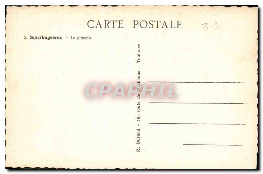 Superbagnères — Le plateau — R. Durand, route de Narbonne - Toulouse — Rückseite