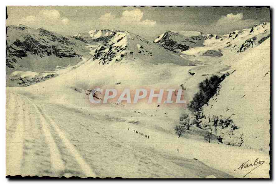 Superbagnères — Départ d'une caravane de skiaurs — R. Durand, route de Nîmes - Toulouse