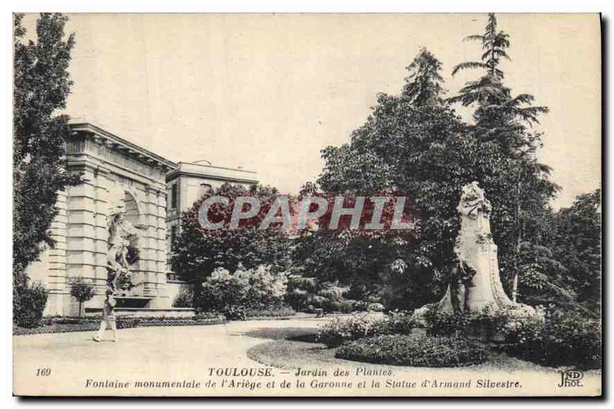 Toulouse — Jardin des Plantes, Fontaine de l'Ariège et de la Garonne, Statue d'Armand Silvestre — J. Hoc, n°169
