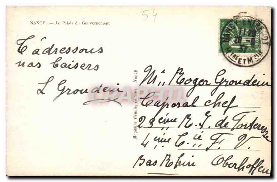 CPA Nancy Le Palais du Gouvernement  — Verso