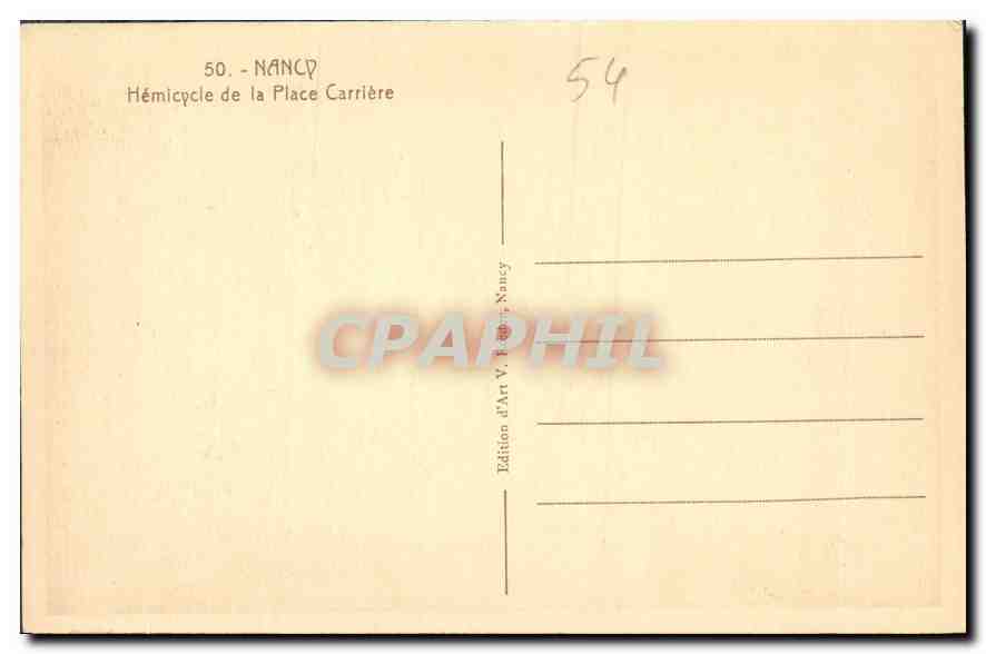CPA Nancy Hemicycle de la Place Carriere  — Verso