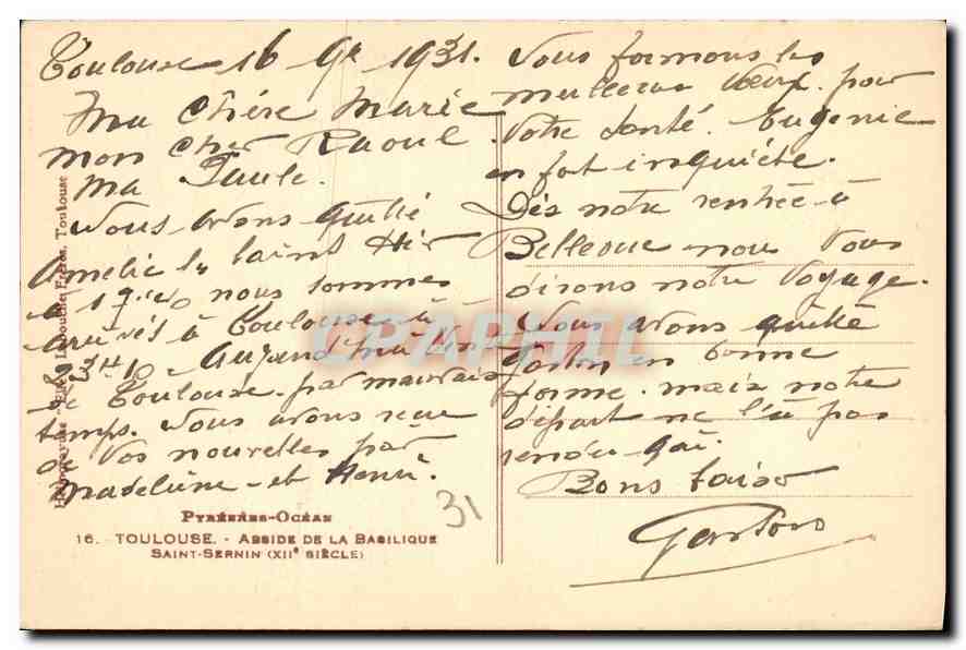 CPA Pyrenees Ocean Toulouse Abside de la Basilique Saint Sernin  — Rückseite