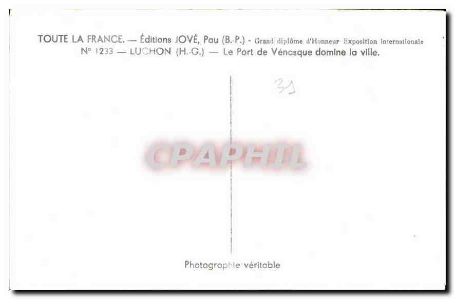Luchon — Der Hafen von Vénasque überragt die Stadt — Éditions JOVÉ, Pau (B.P.) — Rückseite