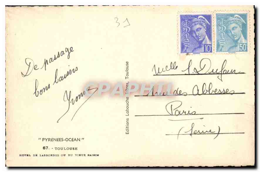 Hôtel de Lasbordes ou du Vieux Raisin — Toulouse — Éditions Labouche Frères — Rückseite