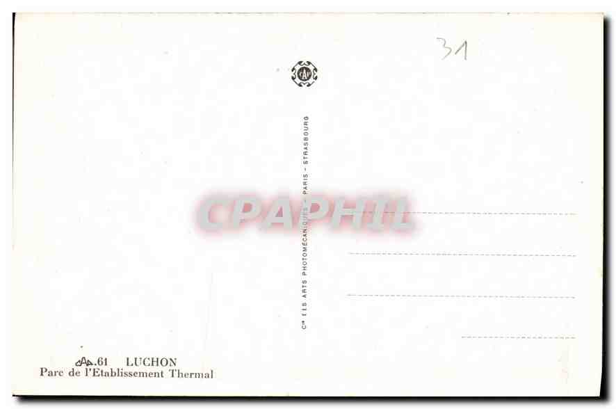 CPA Luchon Pare de l'Establissement Thermal  — Verso