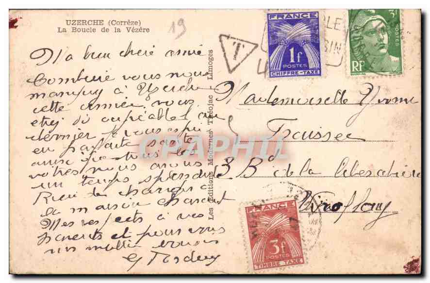 CPA Uzerche Correze La Boucle de la Vezere  — Rückseite