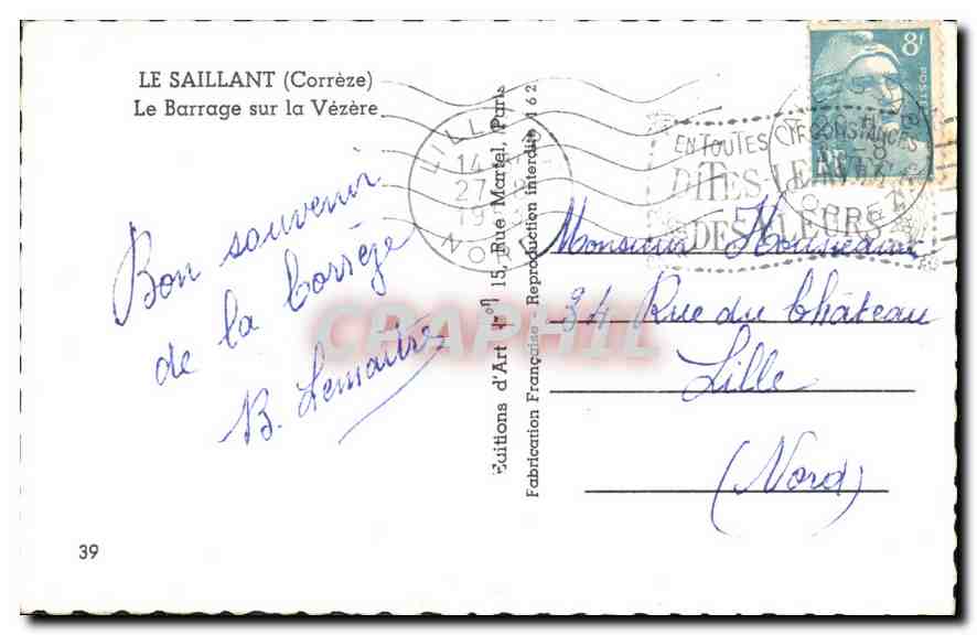 Le Saillant (Corrèze) — Le barrage sur la Vézère — Éditions d'Art Française — Rückseite