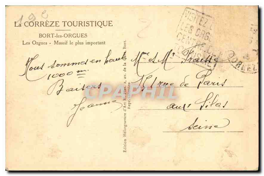 Les Orgues - Massif le plus important — Bort-les-Orgues — Édition Héliogravure d'Art Michel — Verso