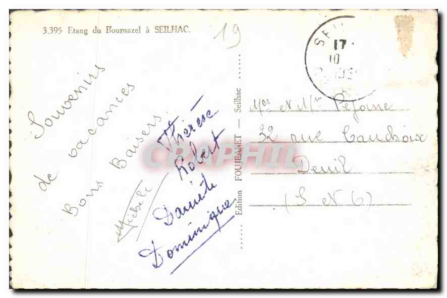 CPA Etang du Bournazel a Seilhac  — Rückseite
