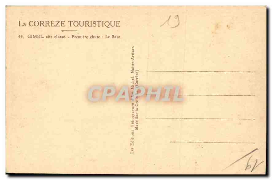 Gimel — Première chute - Le Saut — Les Éditions Héliogravure Mme Michel (Corrèze) — Rückseite