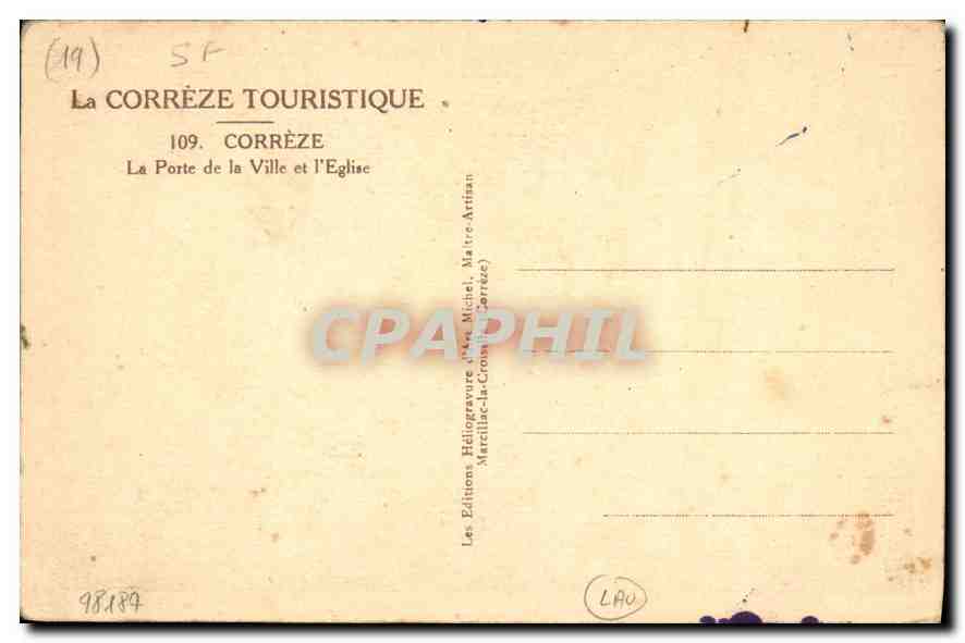 CPA Correze La Porte de la Vielle et l'Eglise  — Verso