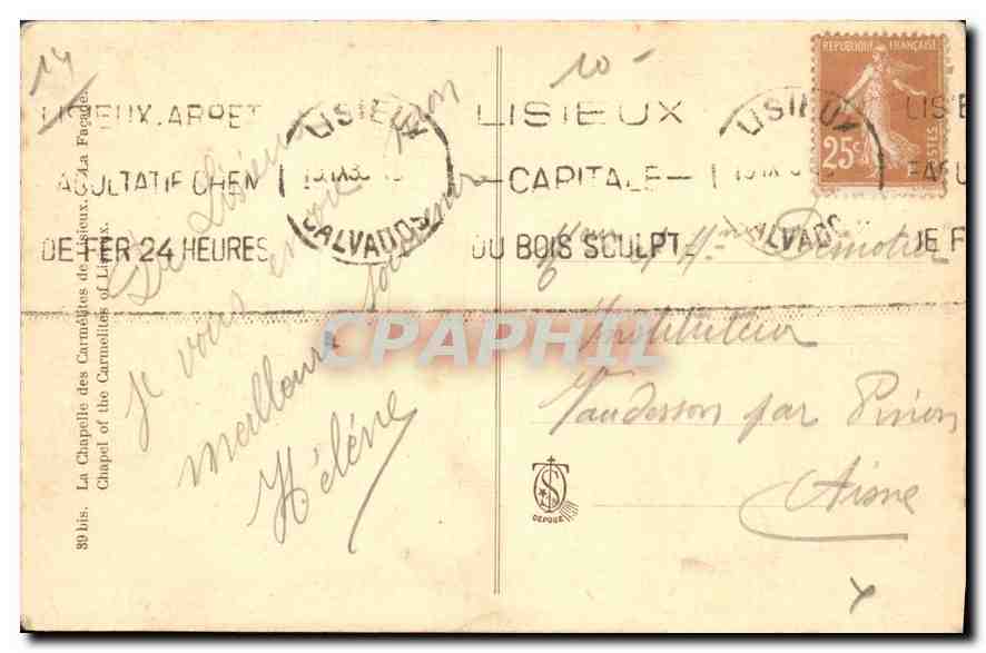 La Chapelle des Carmélites de Lisieux — éditeur Dépoué, n° 80 bis — Rückseite