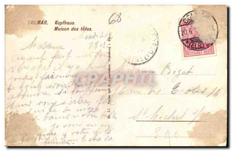 CPA Colmar Kopfhaus Maison des tetes  — Rückseite