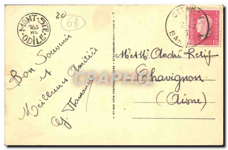 CPA Mont Ste Odile et Niedermunster  — Rückseite