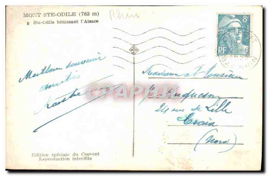 CPA Mont Ste Odile benissant l'Alsace — Verso