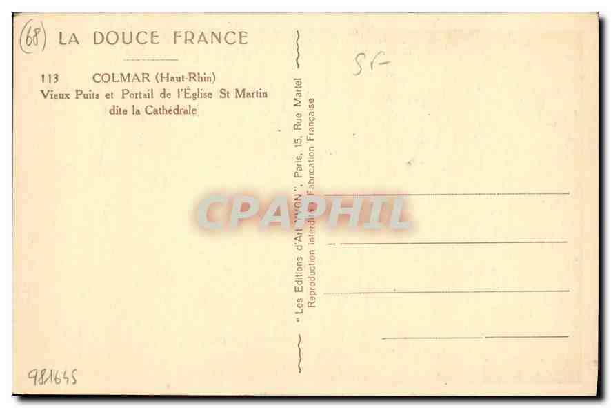 Colmar (Haut-Rhin) — Vieux Puits et Portail de l'Église St Martin dite la Cathédrale — Éditions d'Art 'Vyon', Paris — Reverso
